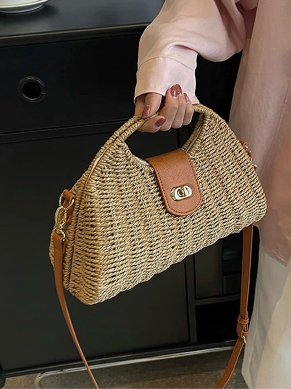 Woven Straw Top-Handle Crossbody Bag - Picture 3 of 7